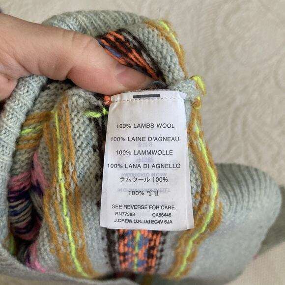 J Crew Women's Neon Fair Isle 100% Lambswool Gray Cozy pullover Sweater Small - Picture 7 of 12